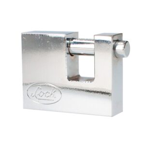Candado de acero para cortina metálica 70 mm, cromo satinado, llave tetra Lock