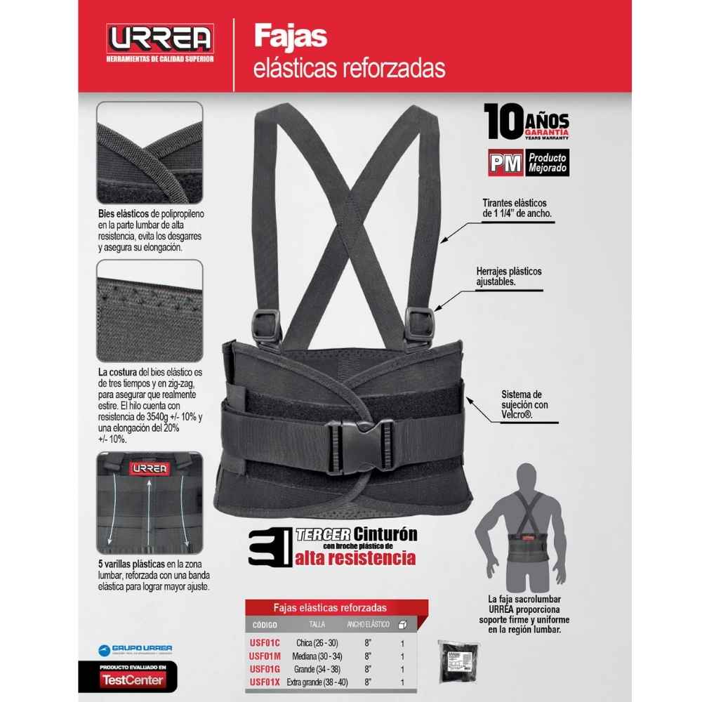 Faja elástica reforzadas con hebillas de alta visibilidad de 3 cinturones G Urrea - Imagen 2