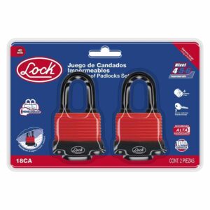 Juego de candados impermeables largos 40 mm, llave estándar, 2 piezas Lock