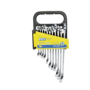 Juego de llaves combinadas pulido espejo métricas, 12 puntas, 11 piezas en rack Foy