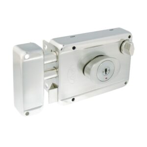 Cerradura de sobreponer función 2 bulones, acero inoxidable, llave de puntos, en caja Lock