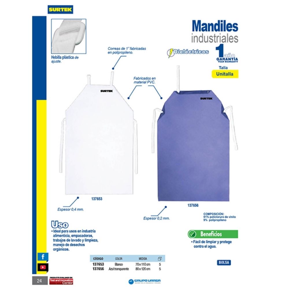 Mandil de PVC dieléctrico color blanco, 1.10 m Surtek - Imagen 2