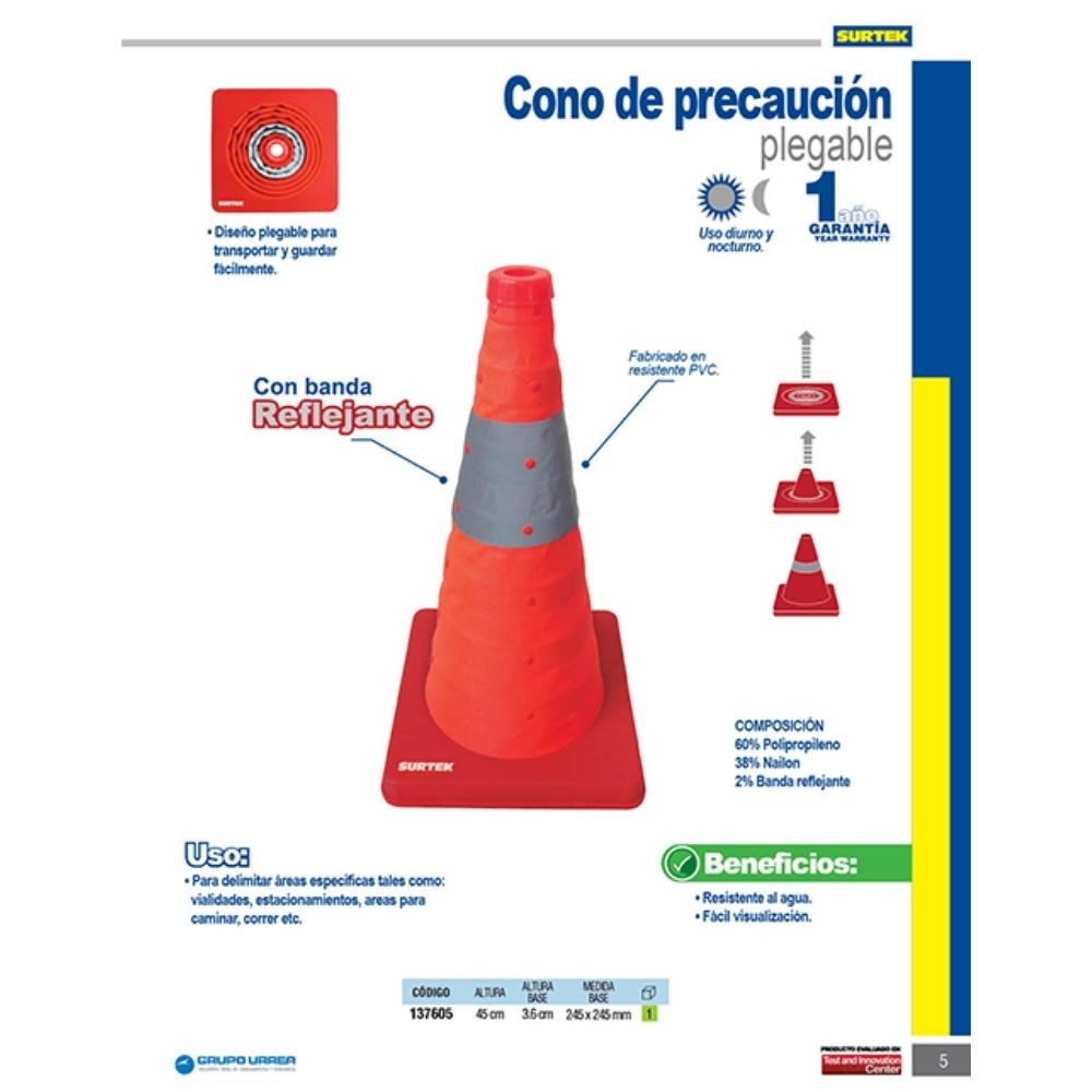 Cono de precaución plegable con banda reflejante, 45 cm Surtek - Imagen 2