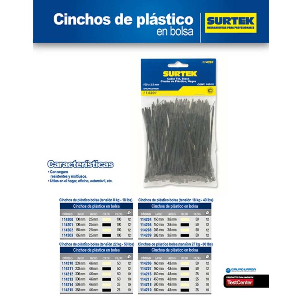 Cinchos plásticos 150 x 3.6 mm, tensión 18 kg de 50 piezas, color natural Surtek - Imagen 2