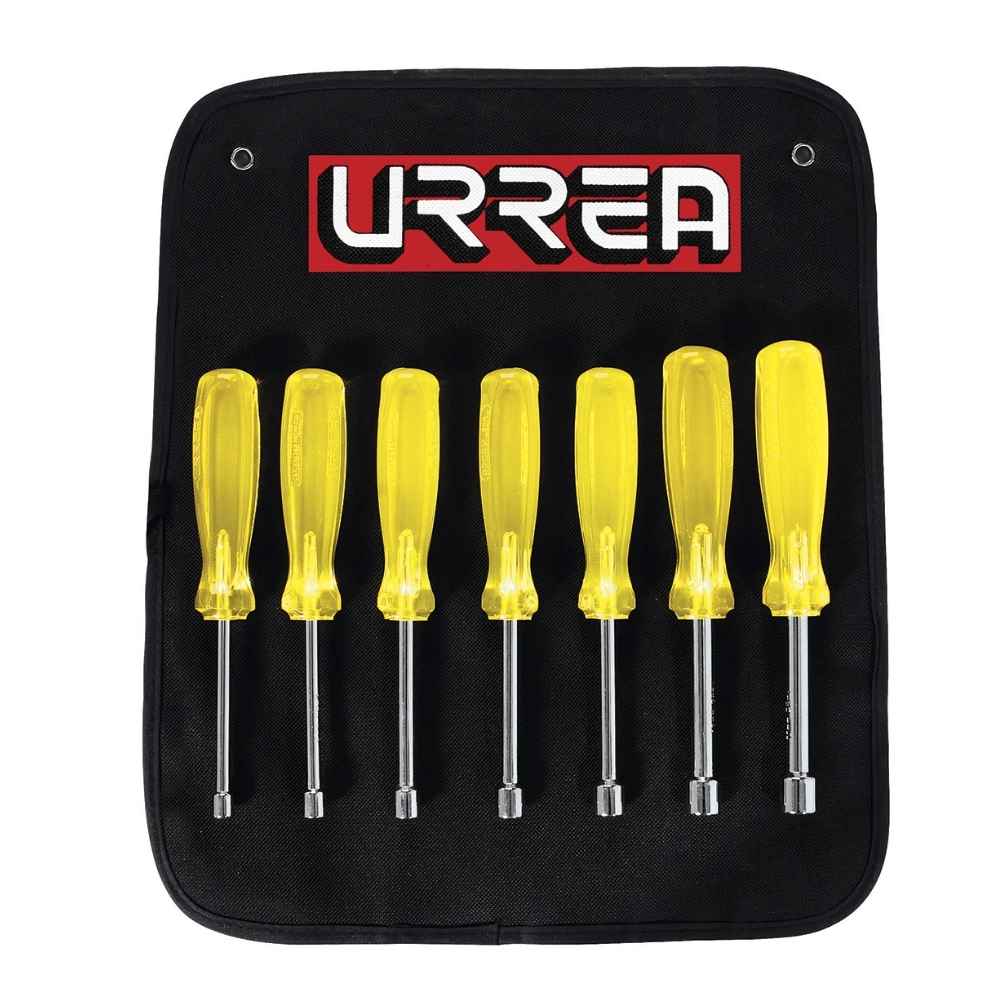 Juego de destornilladores con mango ámbar, de caja métricos, 7 piezas en estuche Urrea