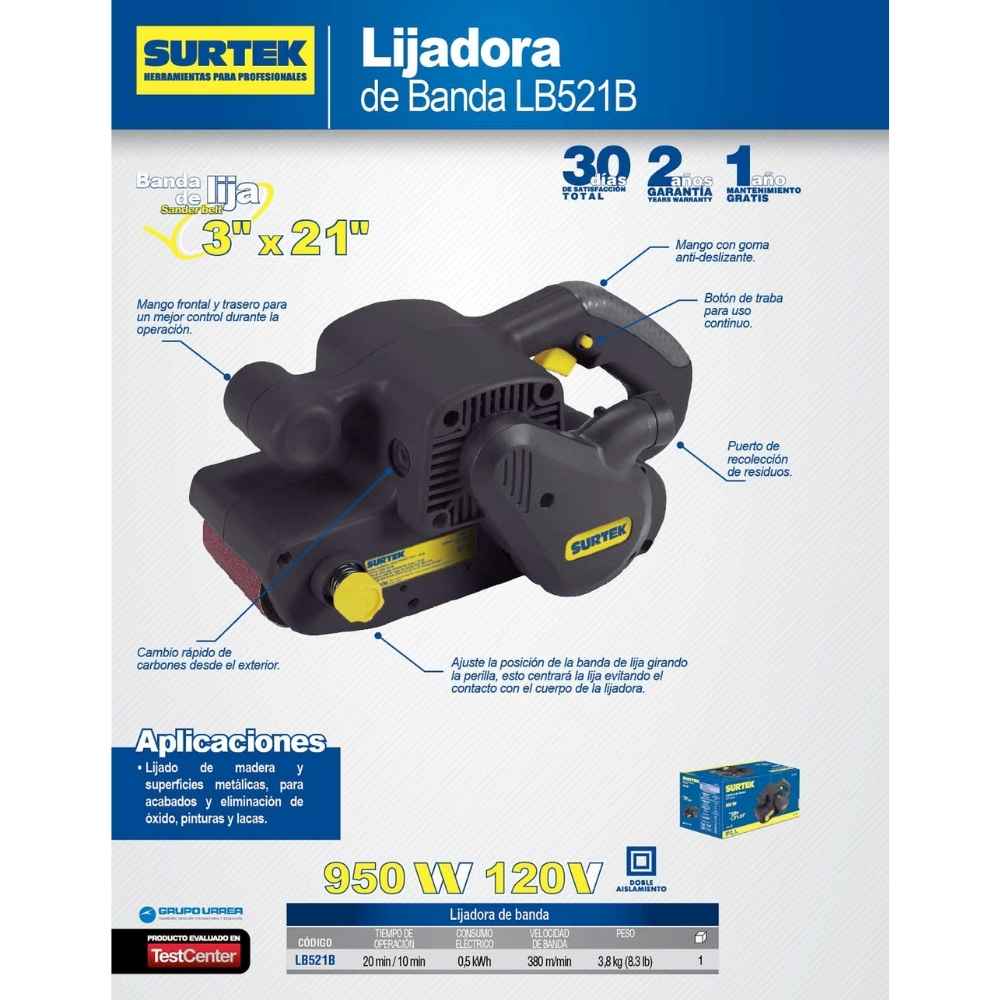 Lijadora de banda 3" x 21" 950 W 120 V Surtek - Imagen 2