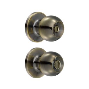 Pomo tubular bola función baño, latón antiguo, llave estándar, blíster Lock