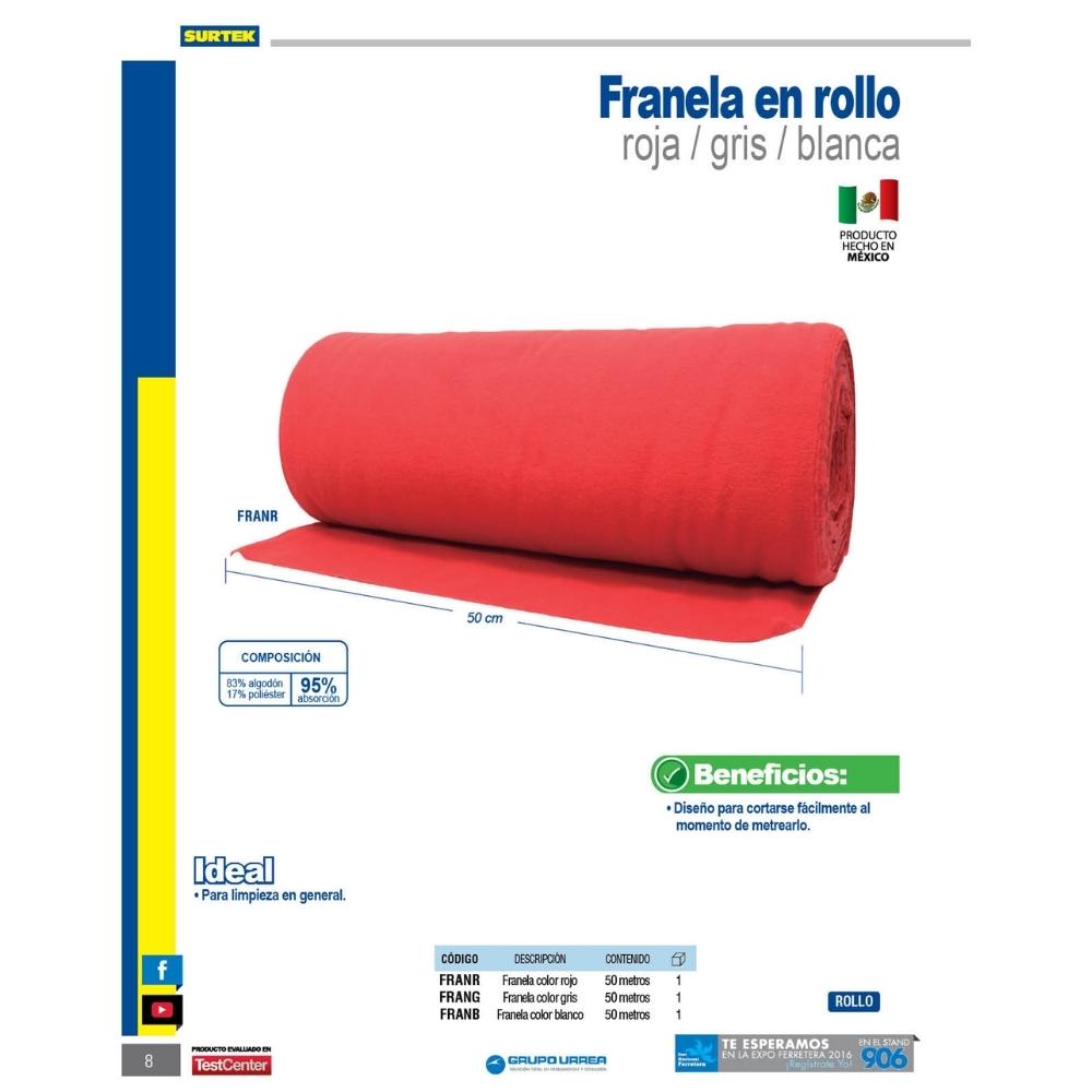 Franela en rollo de 50 cm x 50 m roja Foy - Imagen 2