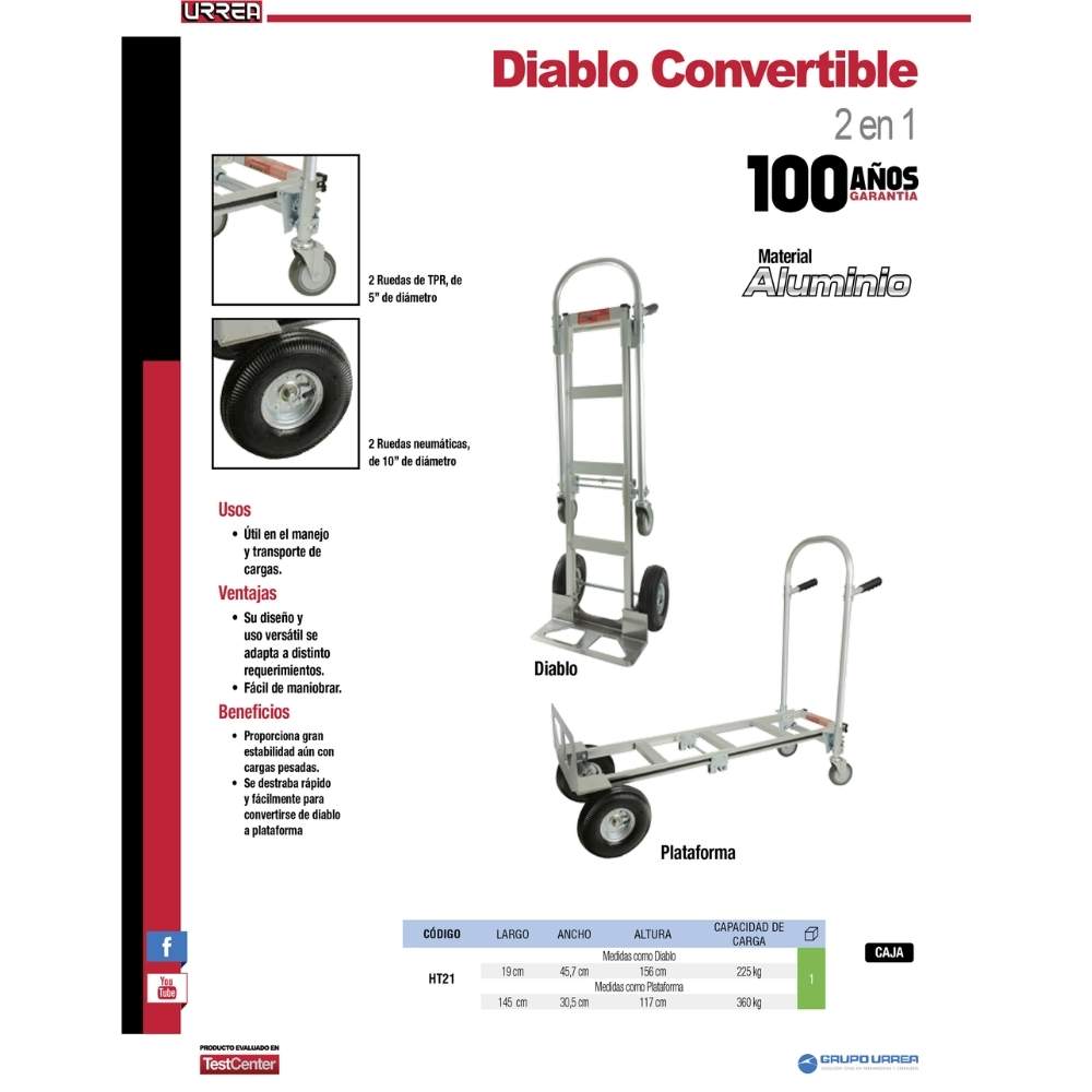 Diablo convertible 2 en 1 de aluminio capacidad 360 kg Urrea - Imagen 2