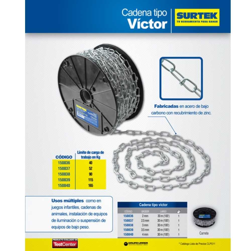 Cadena de acero al carbón tipo Víctor 2 mm x 30 m Surtek - Imagen 2