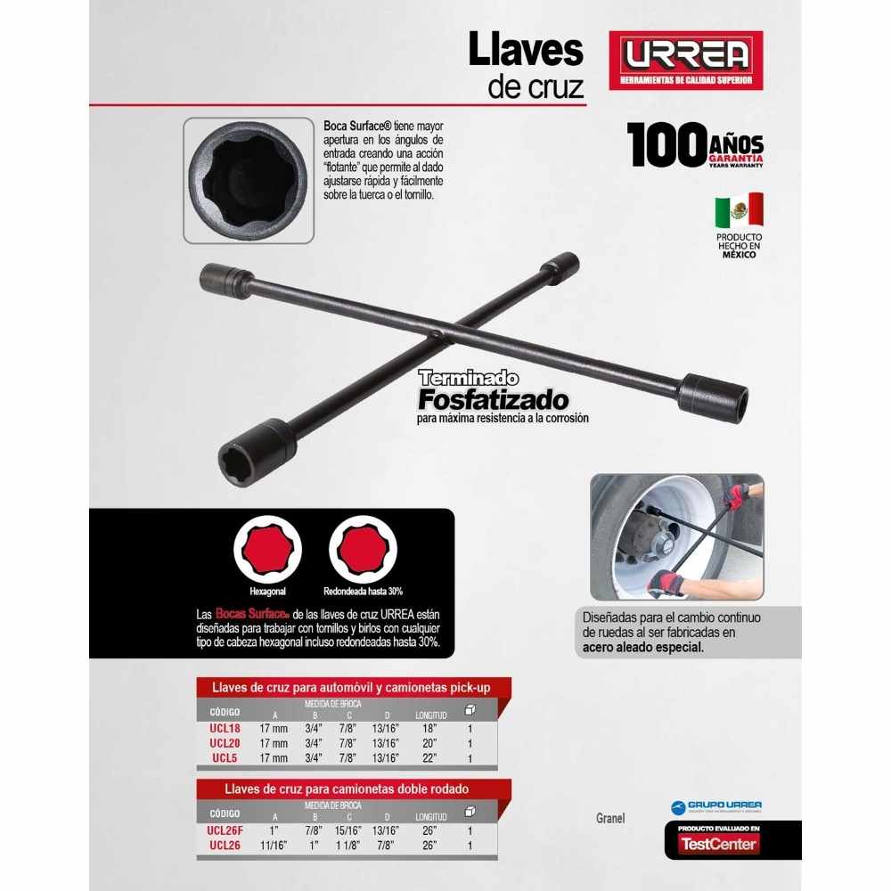 Llave de cruz fosfatizada 22" Urrea - Imagen 2