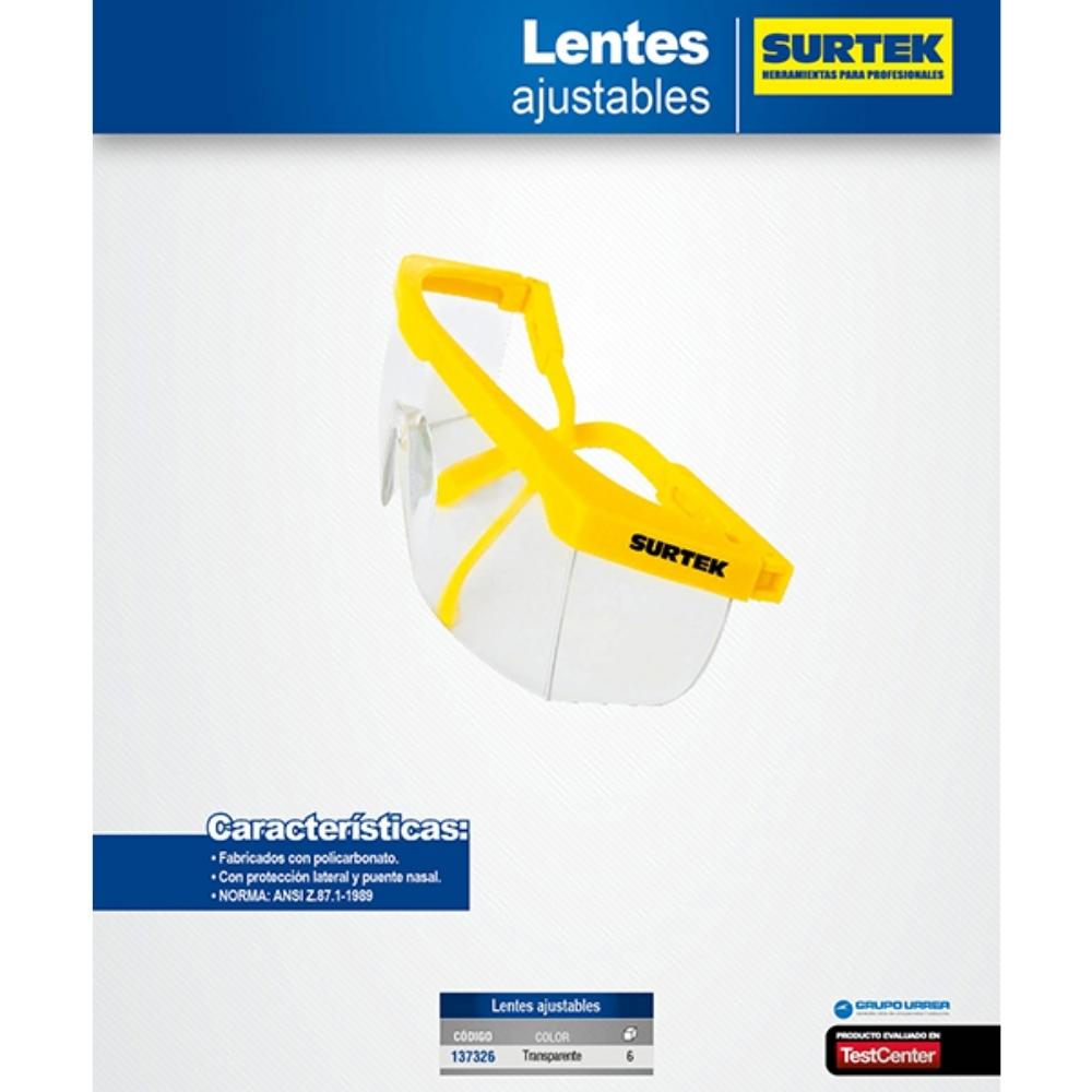 Lentes de seguridad modelo Ajustable, transparentes Surtek - Imagen 2