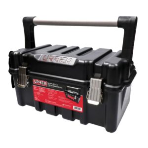 Caja portaherramientas plástica con broches metálicos color negro 17" x 9" x 8" Urrea