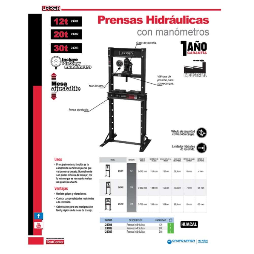 Prensa hidráulica con gato de botella, 20 ton Urrea (copia) - Imagen 2