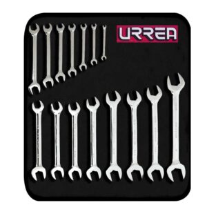 Juego de llaves españolas pulido espejo en pulgadas, 15 piezas en estuche Urrea