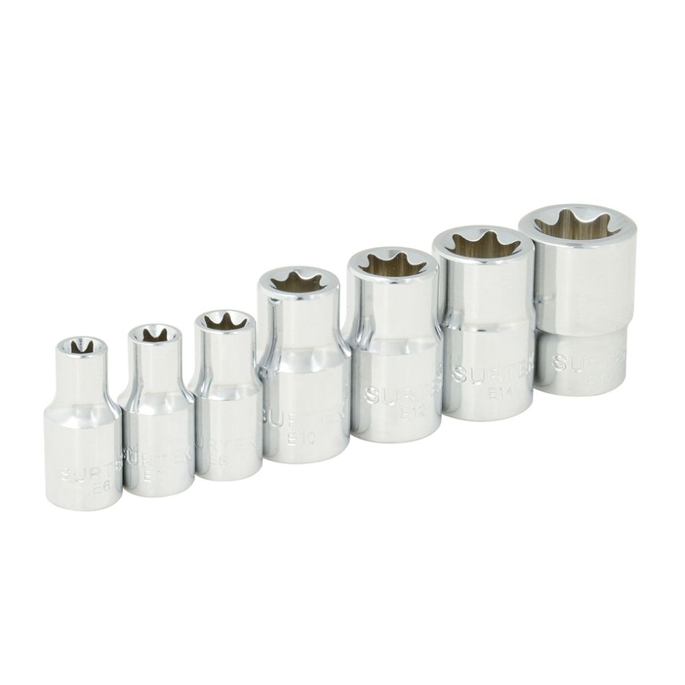 Juego de dados con punta torx hembra cuadro de 1/4" y 3/8, 7 piezas Surtek