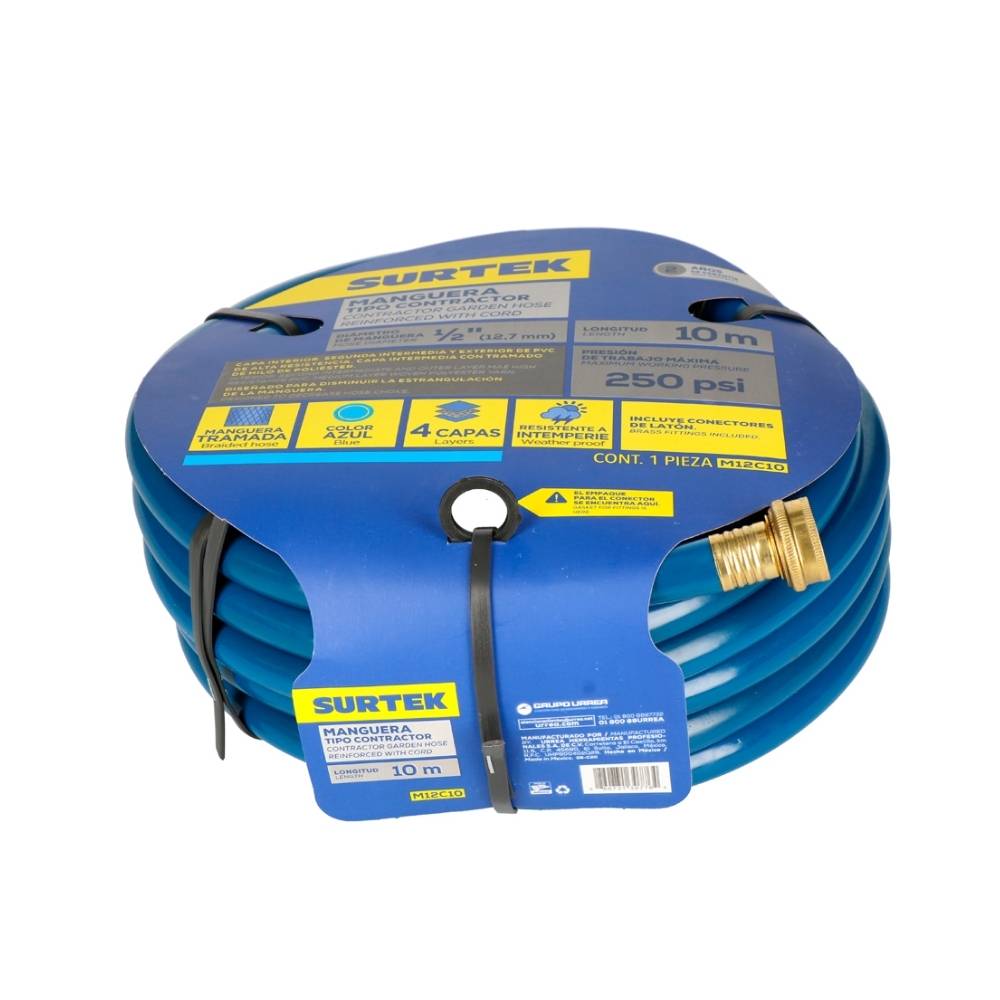 Manguera para jardín contractor con conector metálico 1/2", 15 m Surtek