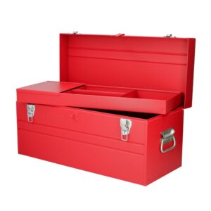 Caja portaherramientas métalica con asa plástica color rojo 23" x 10" x 11" Urrea