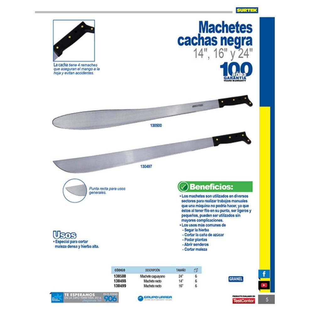 Machete troquelado con mango negro recto 16" Surtek - Imagen 2
