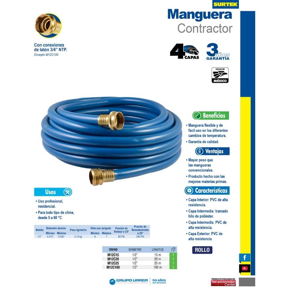 Manguera para jardín contractor en rollo 1/2" x 100 m Surtek - Imagen 2