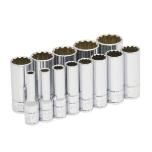 Juego de dados largos cuadro de 3/8", 12 puntas, en pulgadas, 13 piezas Urrea