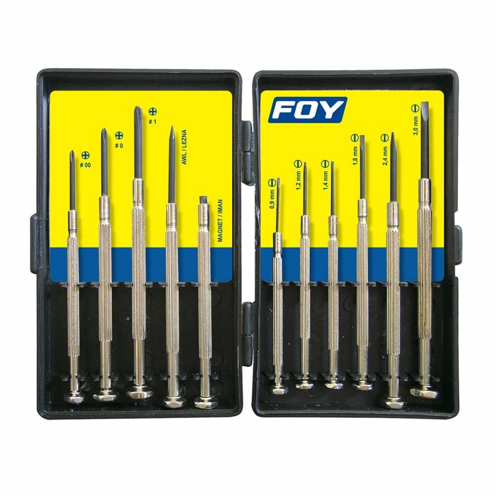 Juego de destornilladores de precisión combinados, 11 piezas en caja plástica Foy