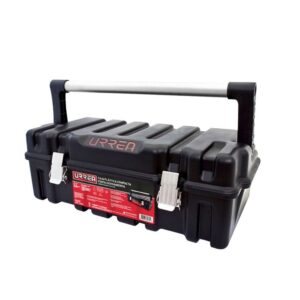 Caja portaherramientas plástica con broches metálicos color negro 21" x 11" x 7" Urrea