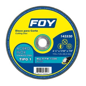 Disco abrasivo tipo 1 para metal  4-1/2" x 1.6 mm Foy