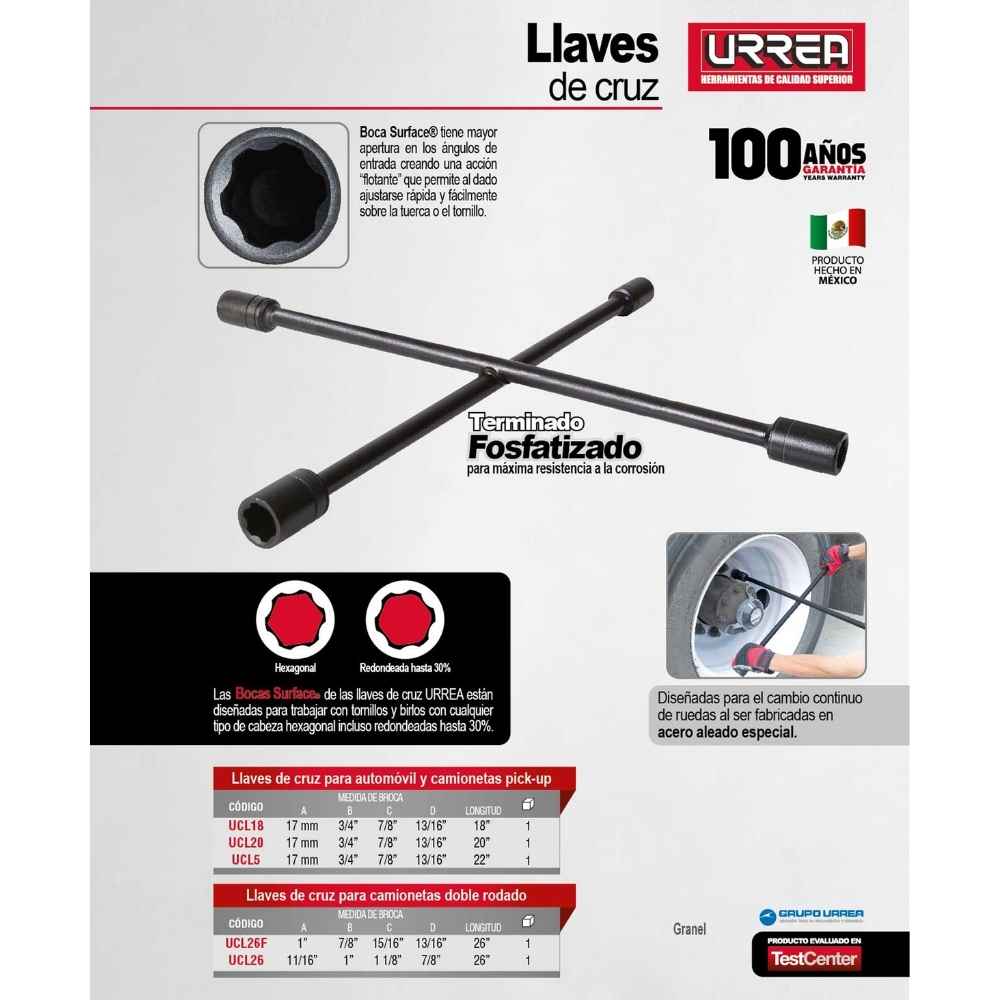 Llave de cruz fosfatizada 18" Urrea - Imagen 2