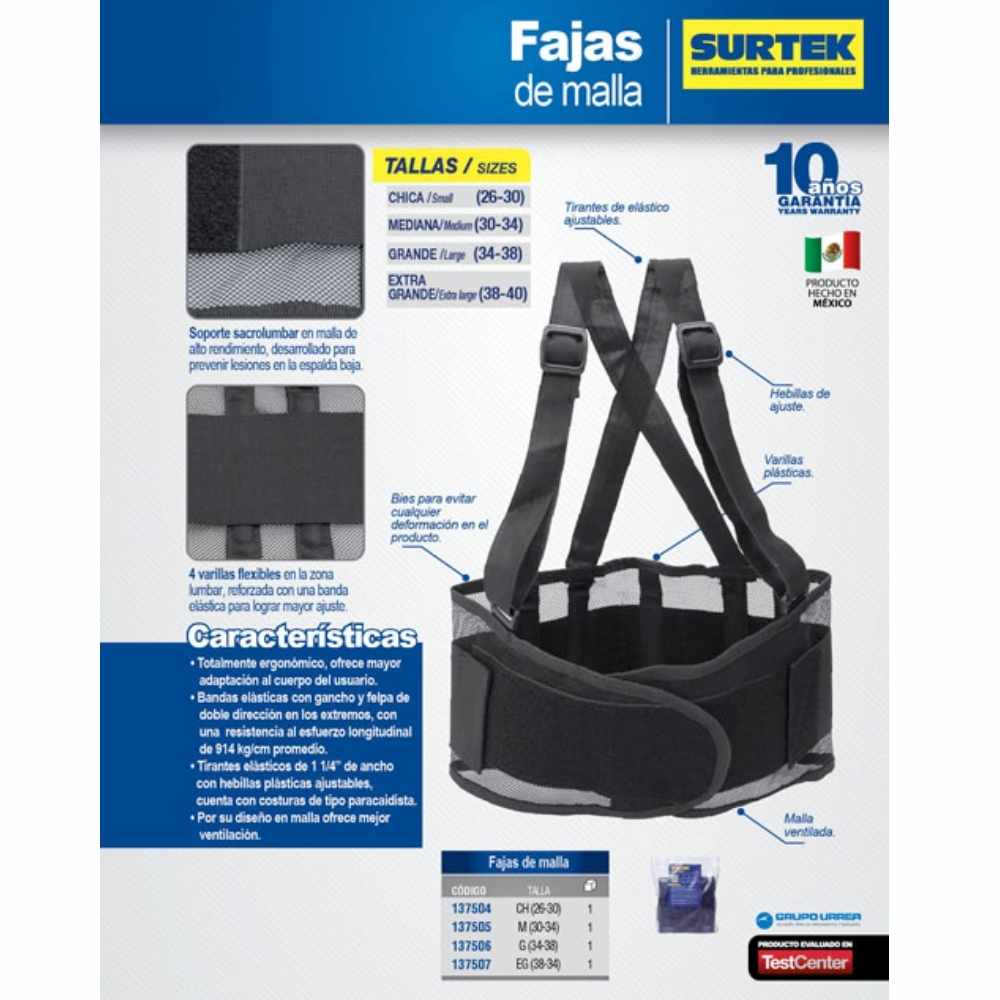 Faja elástica de malla respirable con 4 varillas CH Surtek - Imagen 2