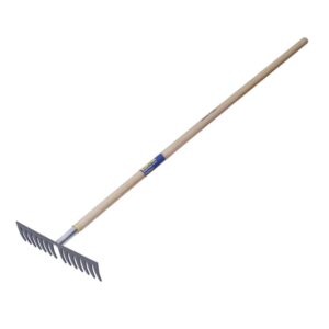 Rastrillo curvo para jardín con mango de madera 60", 16 dientes Surtek