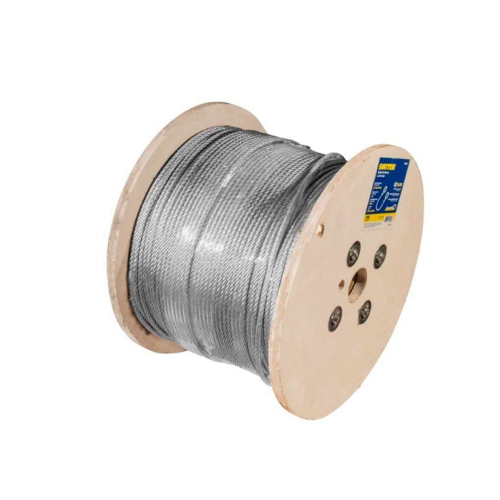 Cable de acero con guardacabo recubrimiento PVC negro 3/16" x 457 m construcción de 7 x 19 Surtek