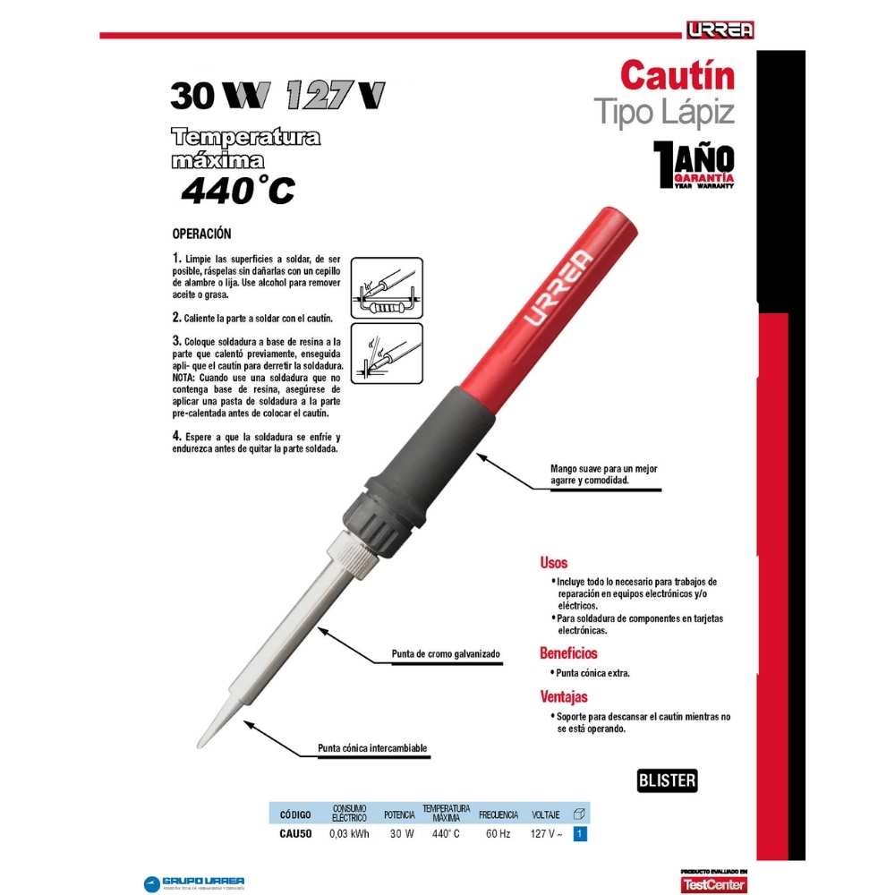 Cautín tipo lápiz 30 W Urrea - Imagen 2