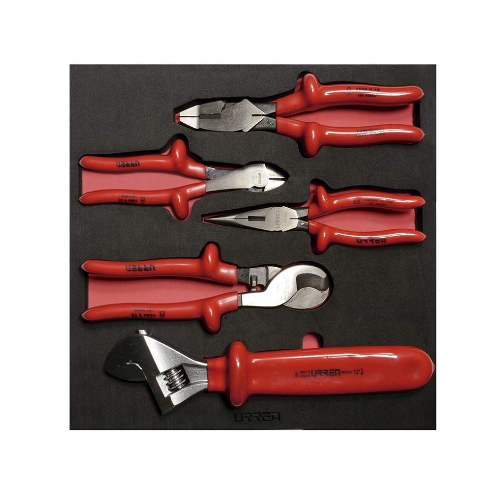 Juego de pinzas y llave ajustable 1000 V 5 piezas, charola CH220-C Urrea
