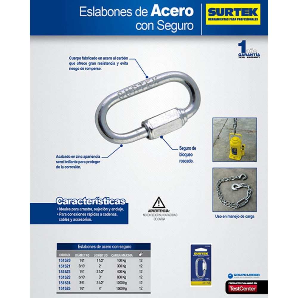 Eslabón de acero con seguro 1/8" Surtek - Imagen 2