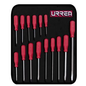 Juego de destornilladores con mango rojo, combinados, 15 piezas en estuche Urrea