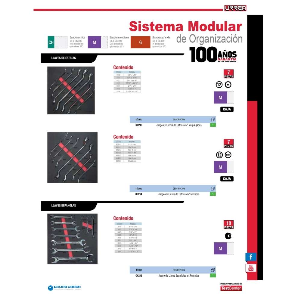 Juego de llaves de estrías 45° métricas 7 piezas, CH214-C Urrea - Imagen 2