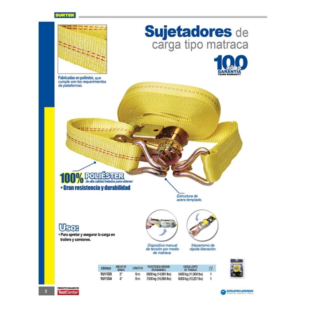 Sujetador con matraca con gancho tipo alambre 2,450 kg Surtek - Imagen 2