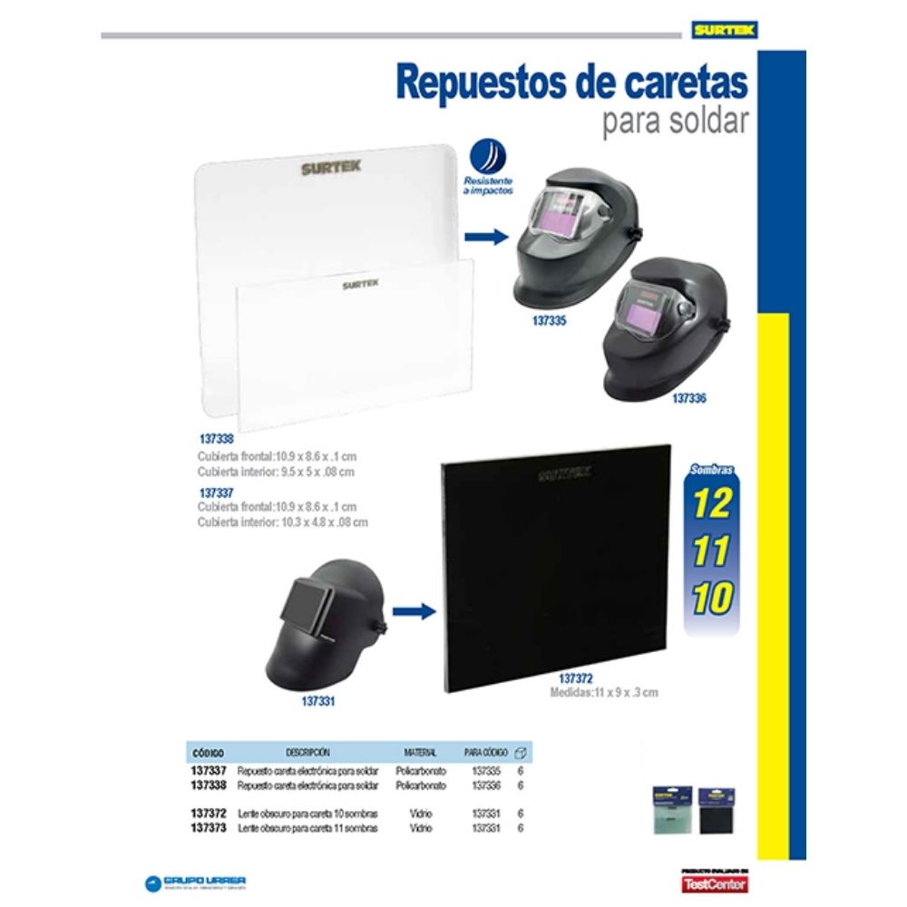 Repuesto de lente para careta 137331 oscuro 14 sombras Surtek - Imagen 2