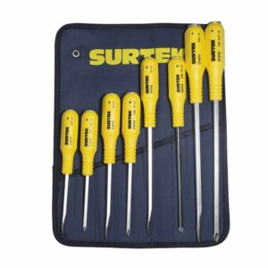 Juego de destornilladores con mango amarillo de golpe combinados, 8 piezas en estuche Surtek