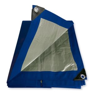 Lona de polietileno color azul con fondo plata, 2.74 x 3.65 m Foy