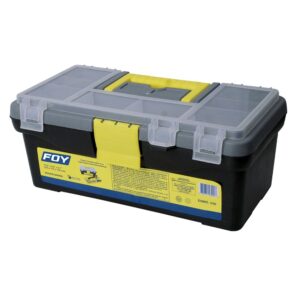Caja portaherramientas plástica con broches plásticos y organizador color negro 12" x 6" x Foy