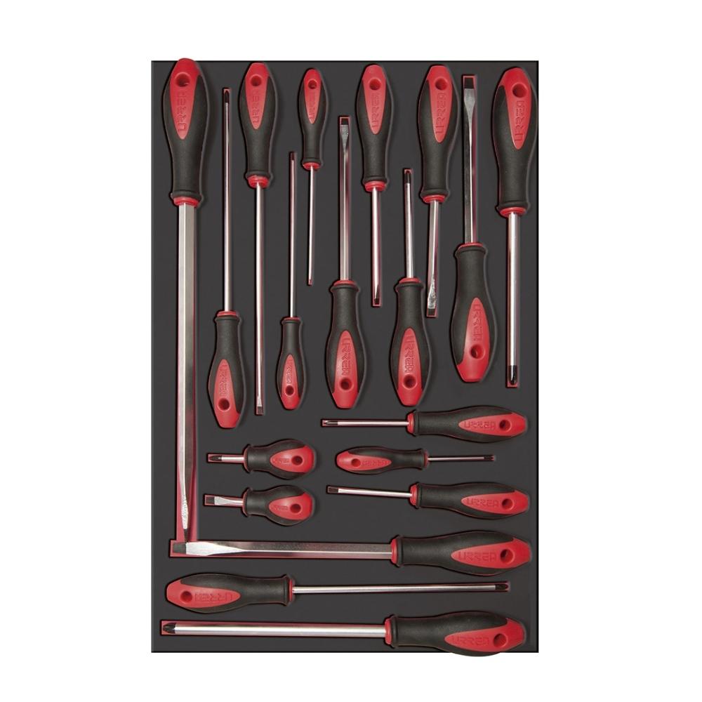 Juego de destornilladores con mango bimaterial varias puntas 19 piezas, CH307-C Urrea