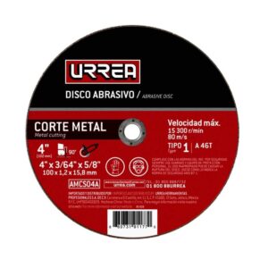 Disco abrasivo tipo 1 para metal 4" x 3/64" Urrea