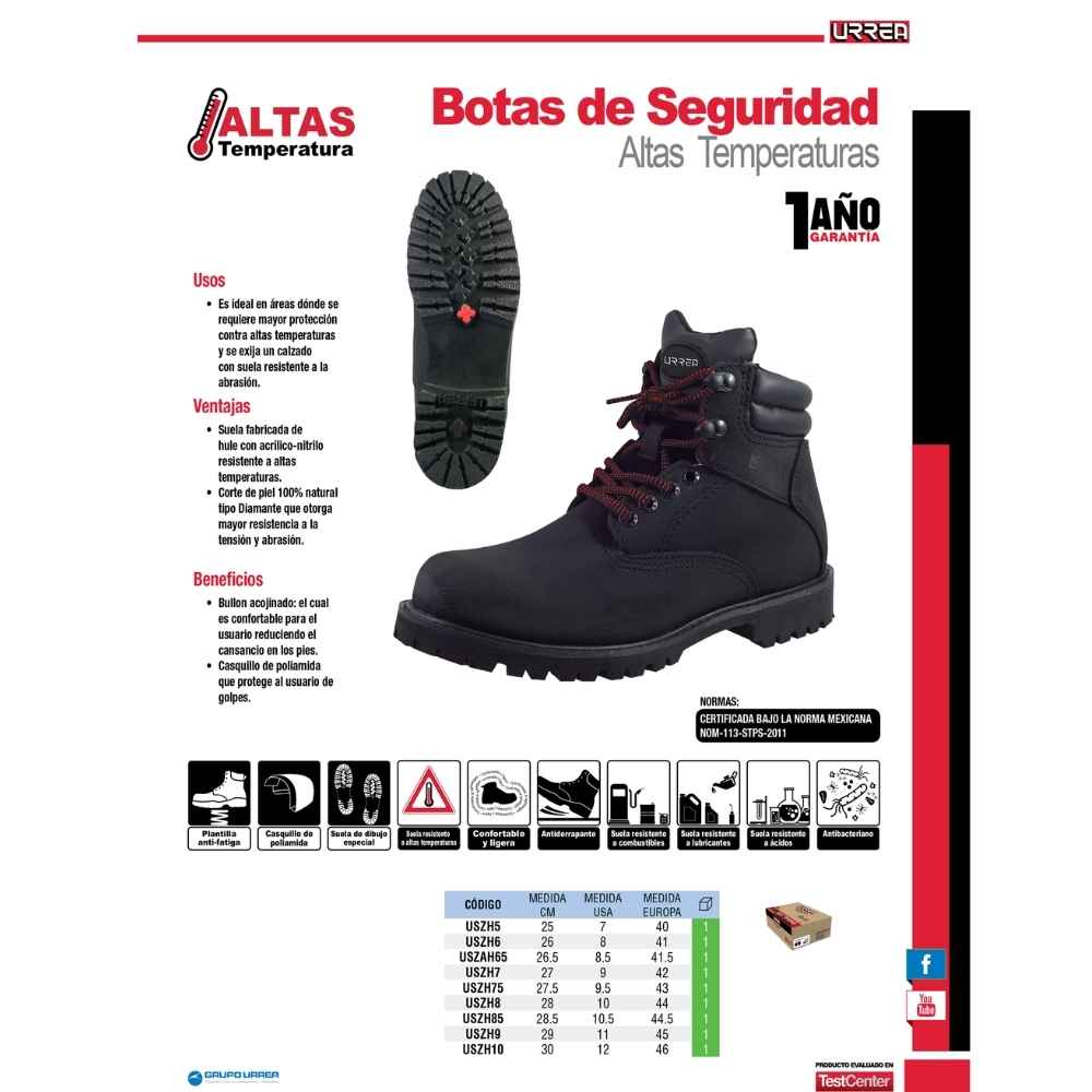 Botas de seguridad para altas temperaturas con casquillo de poliamida #27 cm Urrea - Imagen 2