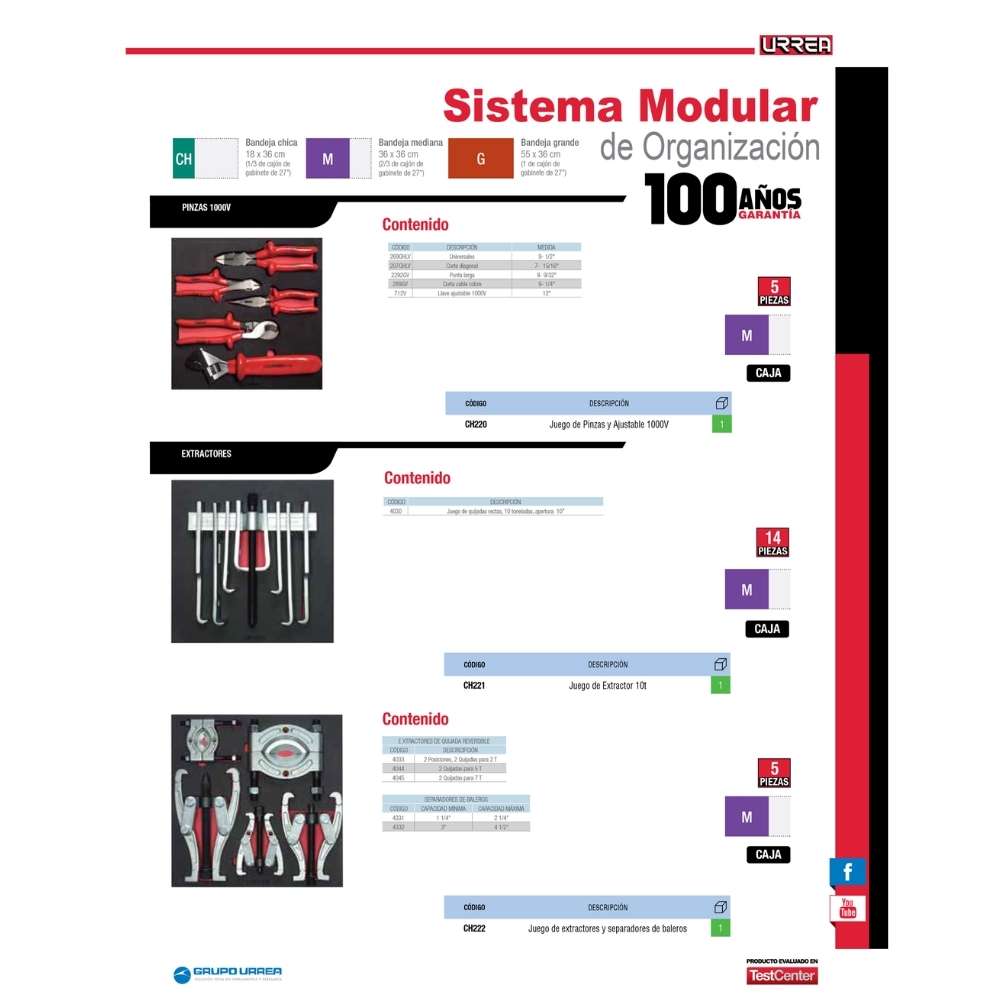 Juego de extractor 10 toneladas 14 piezas, CH221-C Urrea - Imagen 2