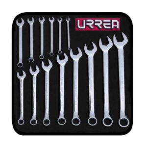 Juego de llaves combinadas pulido espejo en pulgadas, 12 puntas, 14 pz en estuche Urrea