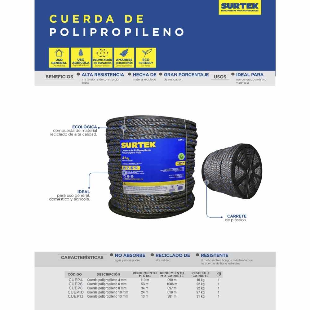 Cuerda de polipropileno gris en carrete 10 mm Surtek - Imagen 2