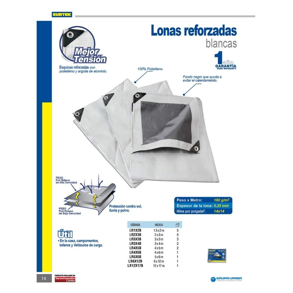 Lona de polietileno reforzada color blanco, 12 x 17 m SurtekLona de polietileno reforzada color blanco, 12 x 17 m Surtek - Imagen 2