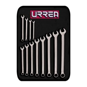 Juego de llaves combinadas pulido espejo extra largas mét, 12 puntas, 12 piezas en estuche Urrea